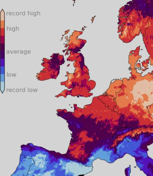 Carte des températures record en Europe durant le mois de mars 2025, symbolisant le réchauffement climatique.