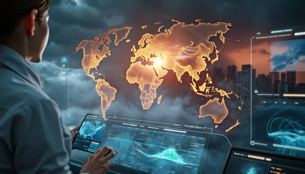 Surveillance des catastrophes naturelles avec l’IA, incluant des drones et des satellites pour détecter les incendies et inondations.