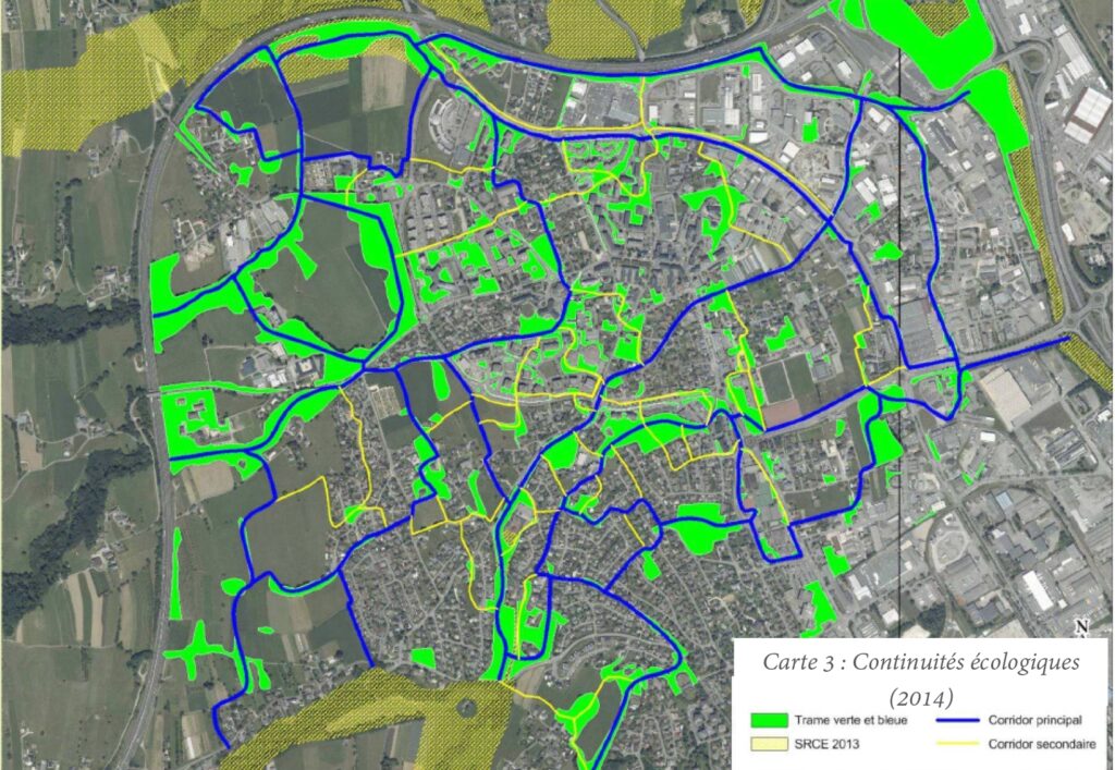 Carte d’une ville avec trame verte visible