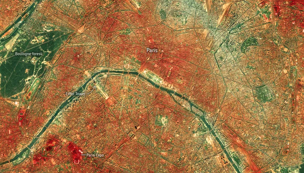 Carte thermique de Paris montrant des îlots de chaleur urbains